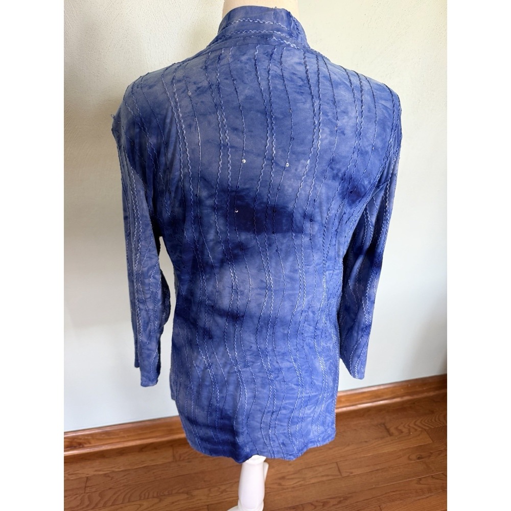 JM Collection Blue Tie-Dye Twin Set Open-Front Cardigan & Tank M WPL8046 - Picture 4 of 7